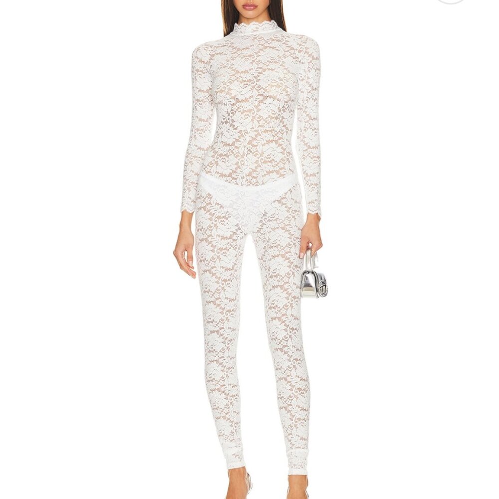 Kim Shui White Lace Long-Sleeve Jumpsuit